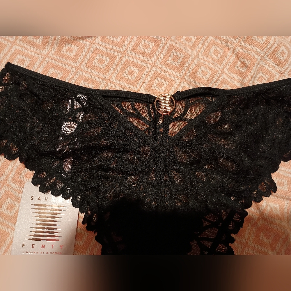 Savage X Fenty Cheeky Lace Panty, women's Medium, black - Picture 2 of 4
